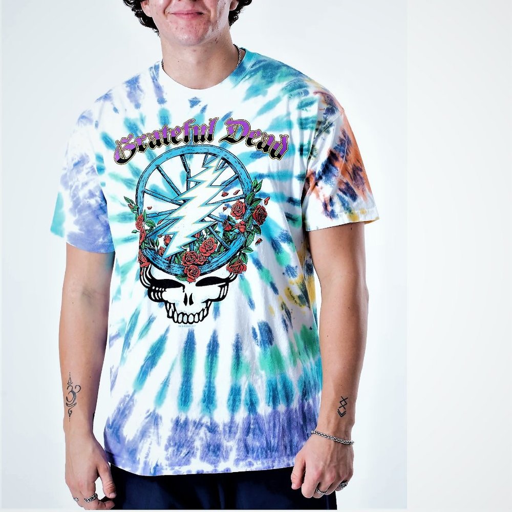 Grateful Dead Berha Steal Your Face Tie Dye Liquid Blue rock Official L NWT